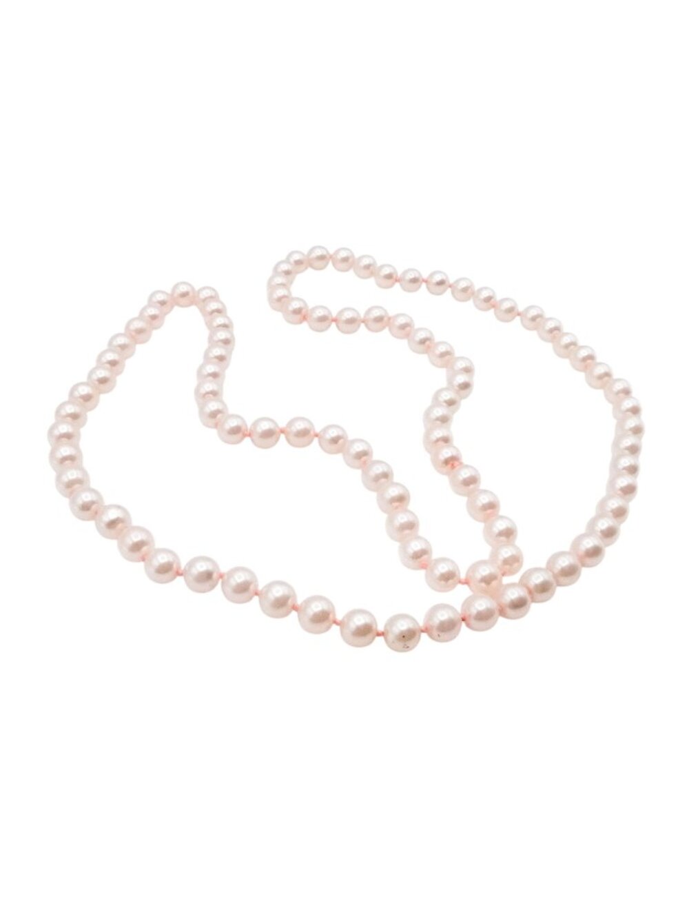 Hand Knotted Pink Imitation Pearl Necklace 31 Inch Graduated Classic Strand